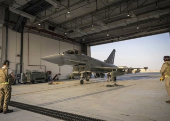 RAF Typhoons from 12 Squadron are seen in their role protecting UK personnel and allied nations across the Middle East in this handout photo from March 8, 2026. Sgt Lee Goddard /MOD/PA/File