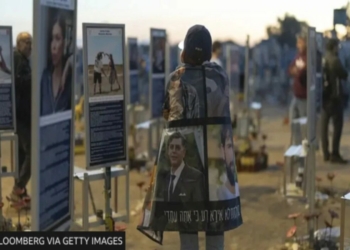A woman visits the site of the Nova music festival in southern Israel on the third anniversary of the October 7, 2023 attacks.