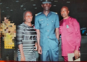 Flight Lieutenant Tarila Lazarus With His Uncle Maxwell Lazarus And Sister Waton Lazarus On His NDA Graduation Day, 10th July 2018. Photo Credit: Maxwell Lazarus