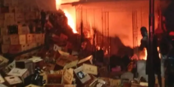 Fire razed upper chamber of PEELINKS Electronics Limited in Kogi