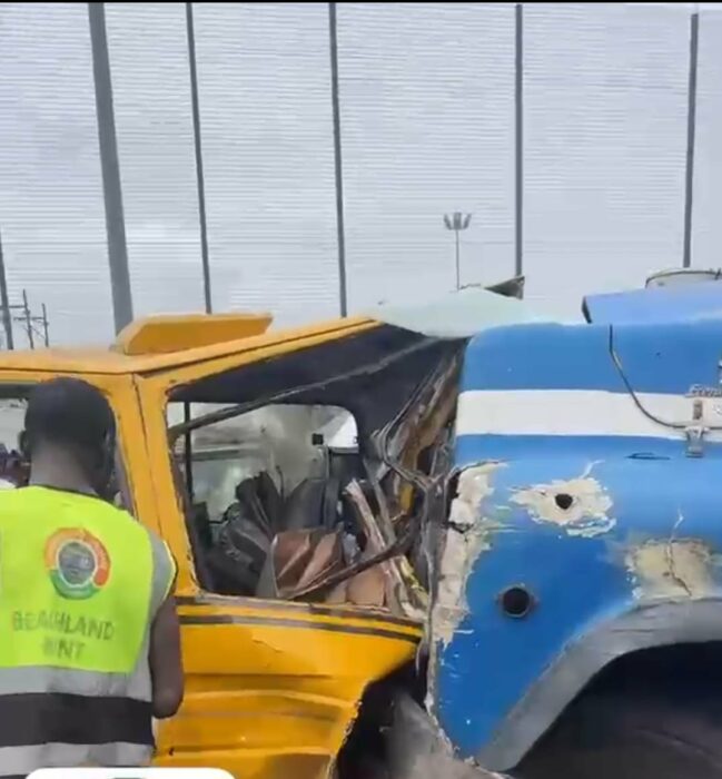 Lagos: Four Injured As Container Truck Crashes Into Vehicles, Motorcycles
