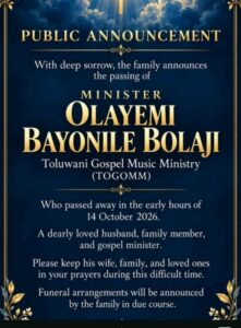 Family Announces Death Of Gospel Singer Toluwanisings