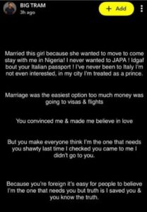 BBNaija Star Tram Fires Back At Estranged Wife Olivia After Public Split