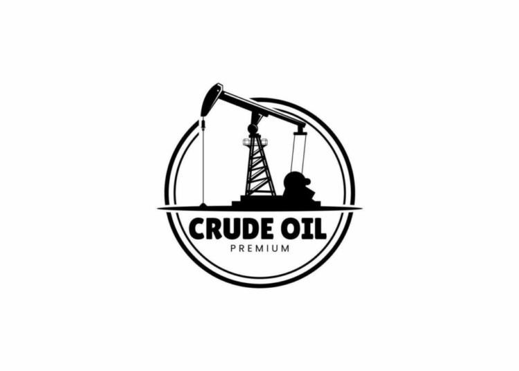 industrial crude oil icon with oil rig and barrels clean design for energy and fuel sector vector