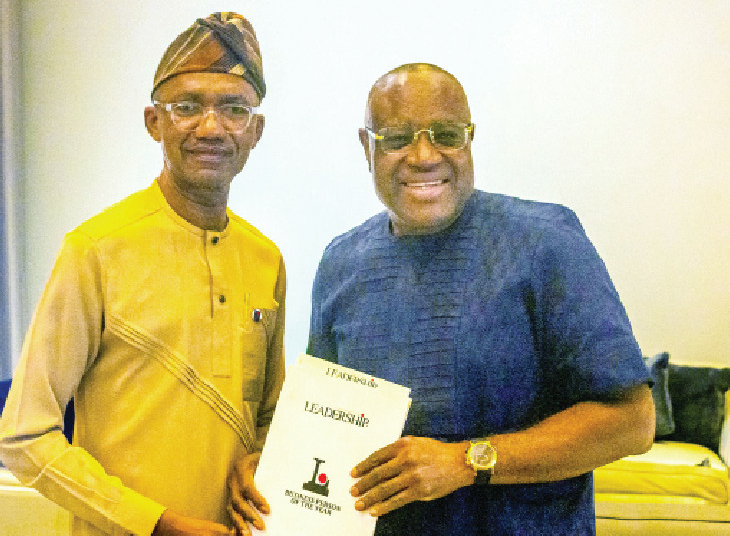 LEADERSHIP Award, Significant Moment In My Entrepreneurial Journey – Ogbechie 1 L-R: Senior Vice Chairman/Editor-in-Chief, LEADERSHIP Group Ltd, Azu Ishiekwene, presenting the LEADERSHIP Award nomination letter as LEADERSHIP Business Person of the Year 2026 to the Founder/Group Managing Director of Rainoil Group, Dr Gabriel Ogbechie, in Abuja, recently. PHOTO: REUBEN OJOAJOGWU GAD